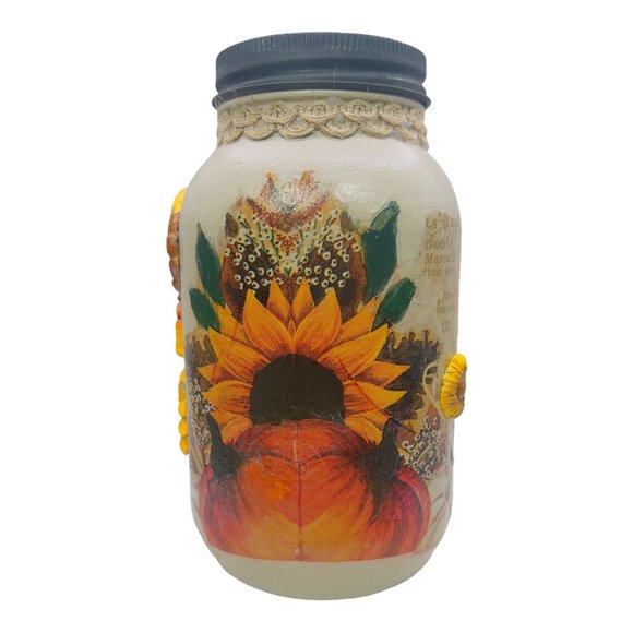 Handcrafted Floral Mason Jar with Truck Design and 3D Clay Farmhouse Artwork - Picture 9 of 13